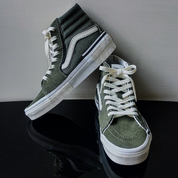 Vans Men's Sk8-Hi Reconstruct Suede / Canvas Sneaker in Fantastic Olive Camo - Picture 12 of 15